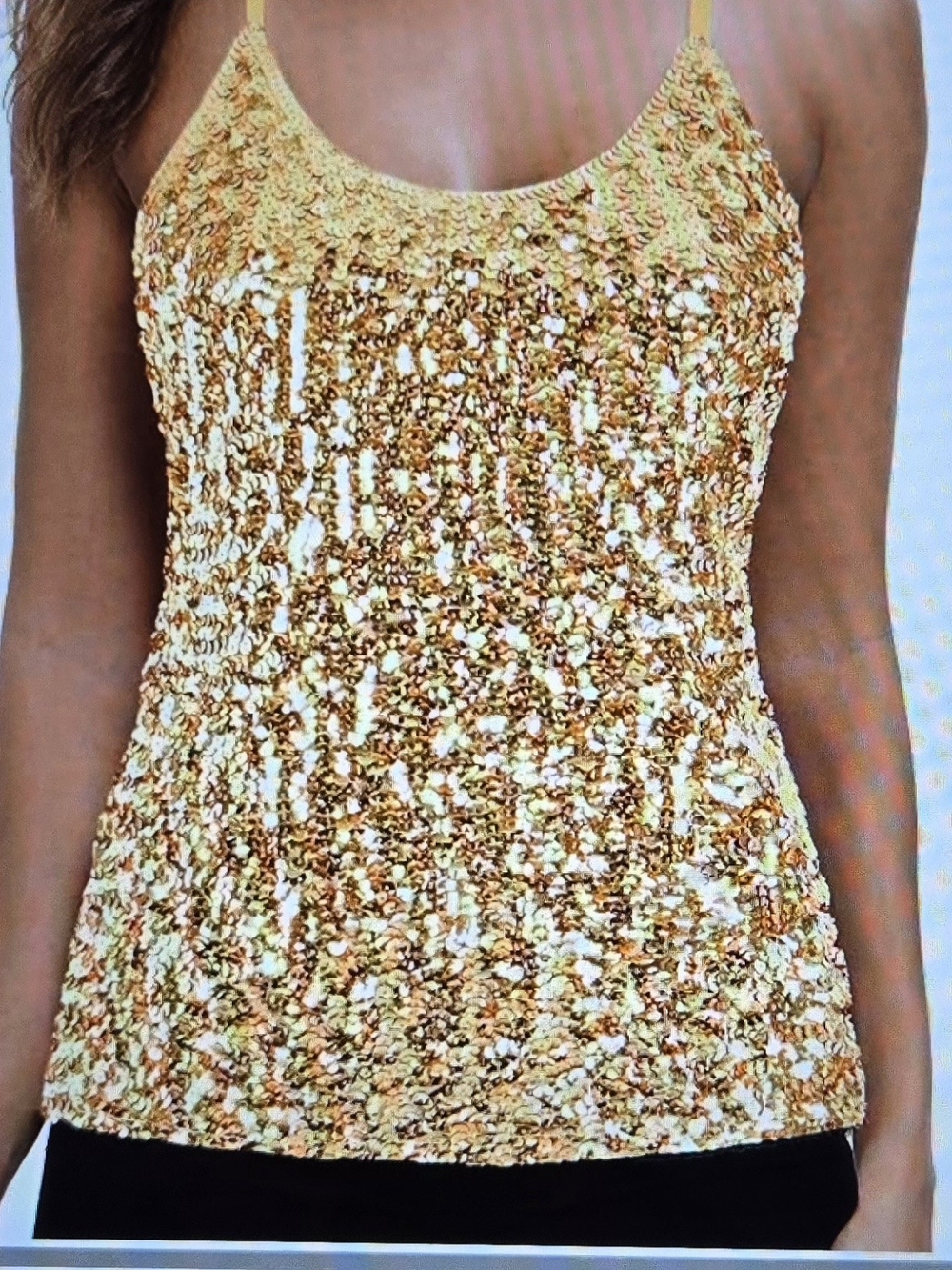 Gold Sequin Spaghetti Strap Tank Top Size L NWT